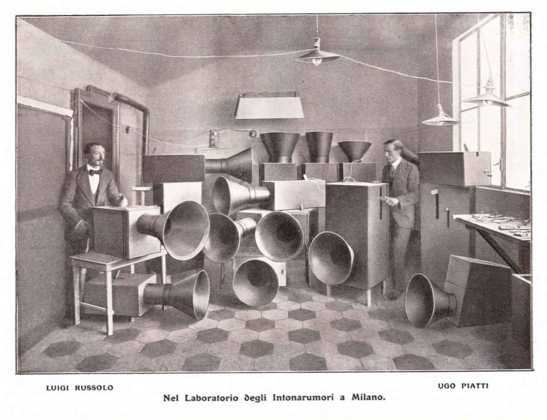 Noise Instruments by Luigi Russolo for brutalist music, 1913